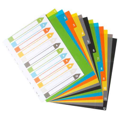Eco Eco A4 50% Recycled Wide Index File Dividers - 1 Set of 12, 6