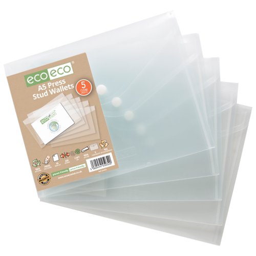Eco Eco A5, A4+, A3 95% Recycled Press Stud Wallets - Pack of 5