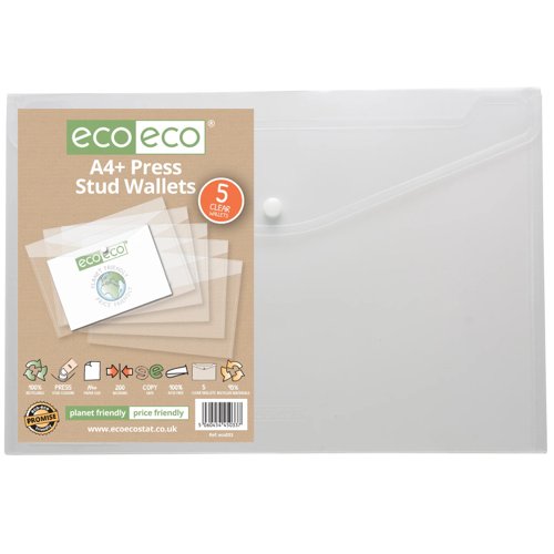 Eco Eco A5, A4+, A3 95% Recycled Press Stud Wallets - Pack of 5
