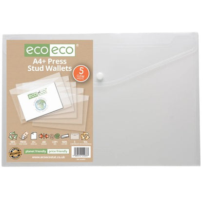 Eco Eco A5, A4+, A3 95% Recycled Press Stud Wallets - Pack of 5