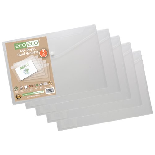 Eco Eco A5, A4+, A3 95% Recycled Press Stud Wallets - Pack of 5