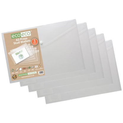 Eco Eco A5, A4+, A3 95% Recycled Press Stud Wallets - Pack of 5