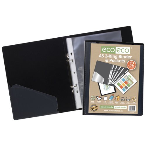 Eco Eco A5, A4 65% Recycled Ring Binder with 12 Multi Punched Pockets - Single