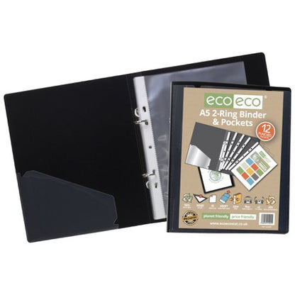 Eco Eco A5, A4 65% Recycled Ring Binder with 12 Multi Punched Pockets - Single