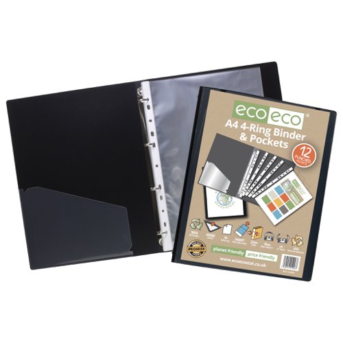 Eco Eco A5, A4 65% Recycled Ring Binder with 12 Multi Punched Pockets - Single