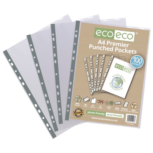 Eco Eco A4 100% Recycled Bag Premier Multi Punched Pockets - Pack of 25, A4 100% Recycled Bag Premier Multi Punched Pockets - Pack of 100, A5 100% Recycled Bag Premier Multi Punched Pockets - Pack of 25