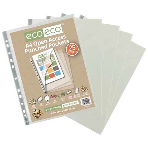 Eco Eco A4 100% Recycled Bag Premier Open Access Multi Punched Pockets - Pack of 25