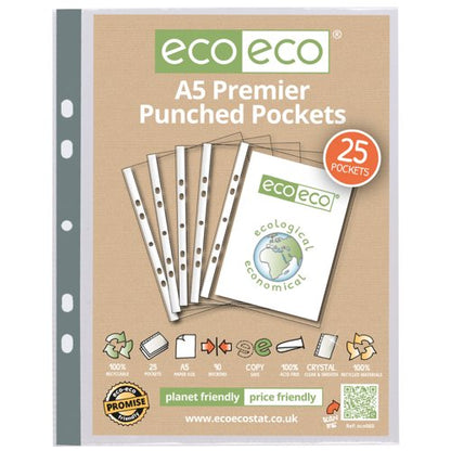 Eco Eco A4 100% Recycled Bag Premier Multi Punched Pockets - Pack of 25, A4 100% Recycled Bag Premier Multi Punched Pockets - Pack of 100, A5 100% Recycled Bag Premier Multi Punched Pockets - Pack of 25