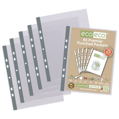 Eco Eco A4 100% Recycled Bag Premier Multi Punched Pockets - Pack of 25, A4 100% Recycled Bag Premier Multi Punched Pockets - Pack of 100, A5 100% Recycled Bag Premier Multi Punched Pockets - Pack of 25