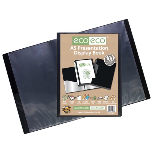 A5, A4 50% Recycled 100 Pocket Presentation Display Book and Box - Single