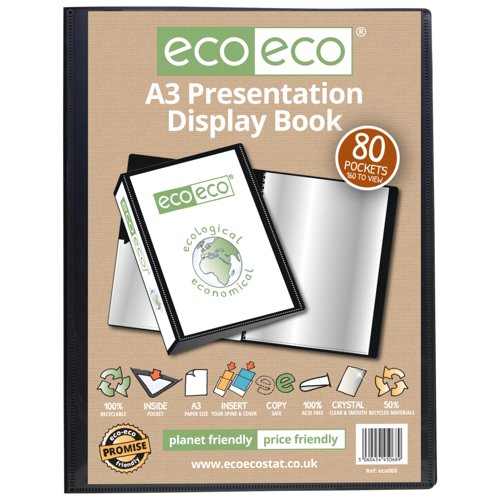 Eco Eco A3 50% Recycled Presentation Display Book with 20, 40, 60, 80 Pockets - Single