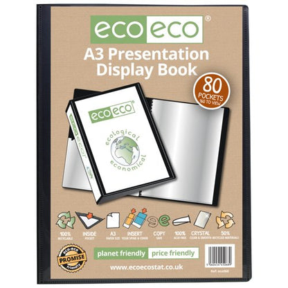 Eco Eco A3 50% Recycled Presentation Display Book with 20, 40, 60, 80 Pockets - Single