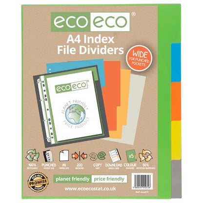 Eco Eco A4 50% Recycled Wide Index File Dividers - 1 Set of 5, 10