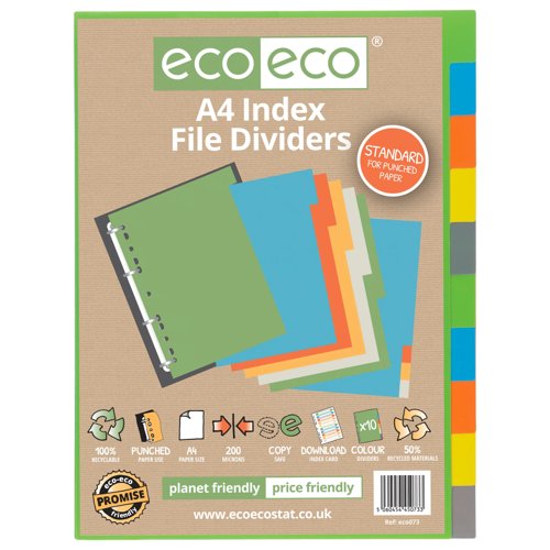 Eco Eco A4 50% Recycled Index File Dividers - 1 Set of 5, 10