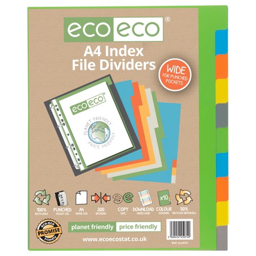 Eco Eco A4 50% Recycled Wide Index File Dividers - 1 Set of 5, 10