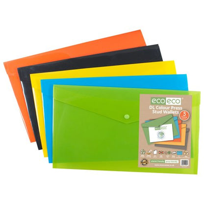Eco Eco DL 50% Recycled Colour Press Stud Wallets - Pack of 5