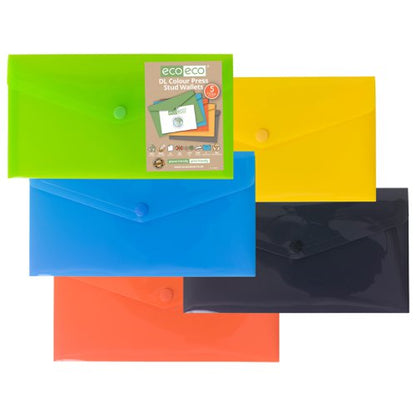 Eco Eco DL 50% Recycled Colour Press Stud Wallets - Pack of 5
