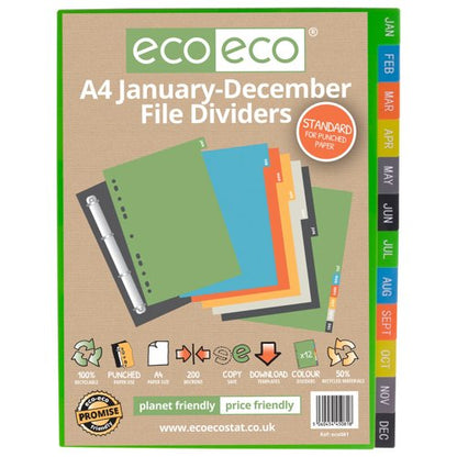 Eco Eco A4 50% Recycled January - December Index File Dividers - 1 Set