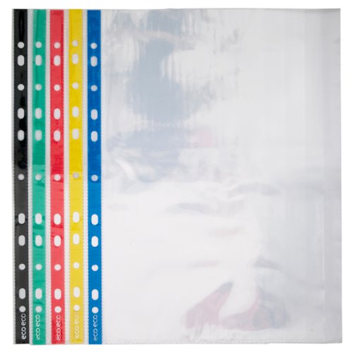 Eco Eco A4 100% Recycled Bag Colour Spine Multi Punched Pockets - Pack of 100