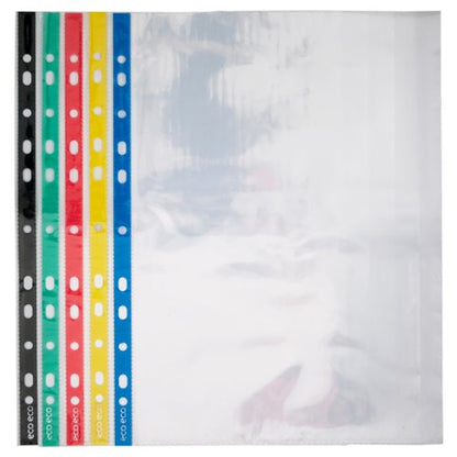 Eco Eco A4 100% Recycled Bag Colour Spine Multi Punched Pockets - Pack of 100