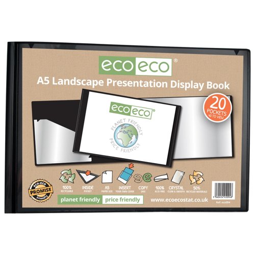 Eco Eco A4, A5, A3 50% Recycled Landscape Presentation Display Book with 20 Pockets - Single