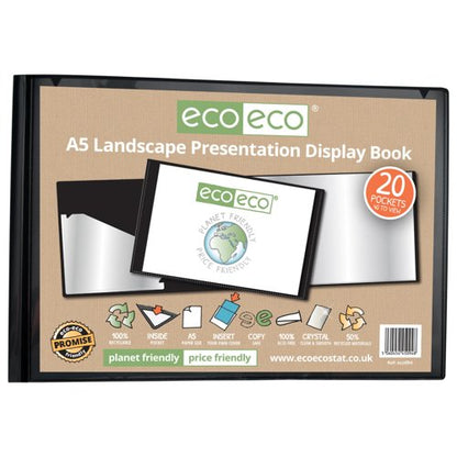 Eco Eco A4, A5, A3 50% Recycled Landscape Presentation Display Book with 20 Pockets - Single