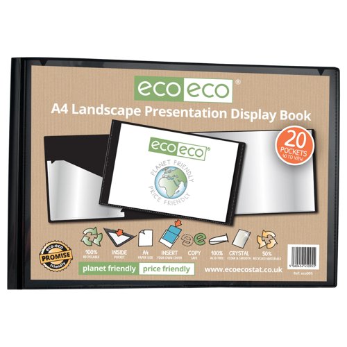 Eco Eco A4, A5, A3 50% Recycled Landscape Presentation Display Book with 20 Pockets - Single
