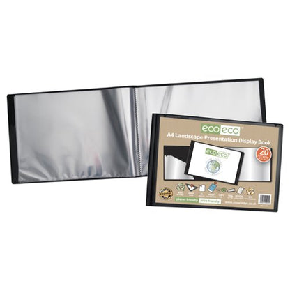Eco Eco A4, A5, A3 50% Recycled Landscape Presentation Display Book with 20 Pockets - Single