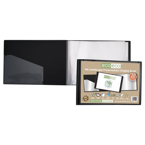 Eco Eco A4, A5, A3 50% Recycled Landscape Presentation Display Book with 20 Pockets - Single
