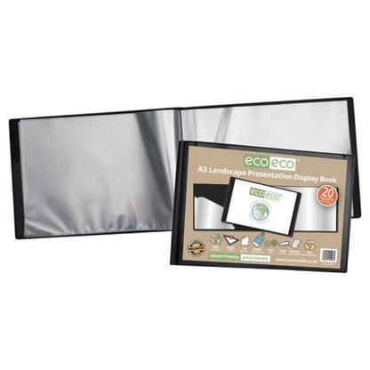 Eco Eco A4, A5, A3 50% Recycled Landscape Presentation Display Book with 20 Pockets - Single