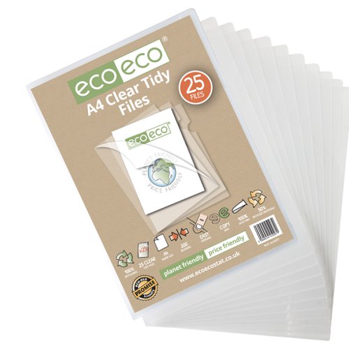 Eco Eco A4 50% Recycled Bag Clear Tidy Files - Pack of 25