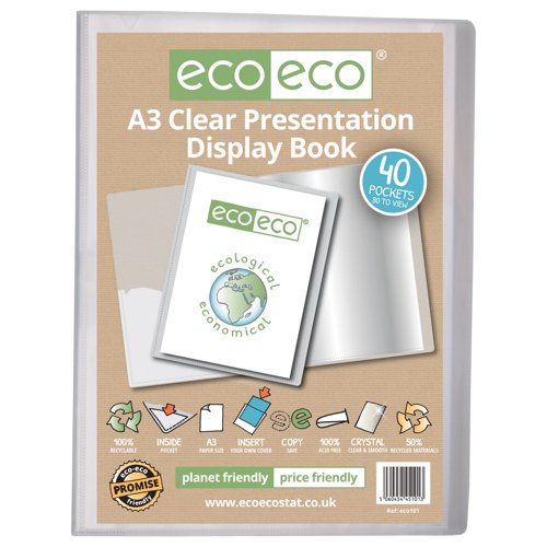 A3 50% Recycled Presentation Display Book with 20, A3 50% Recycled Presentation Display Book with 40, A2 50% Recycled Presentation Display Book with 20, A3 50% Recycled Presentation Display Book with 60 Clear Pockets - Single