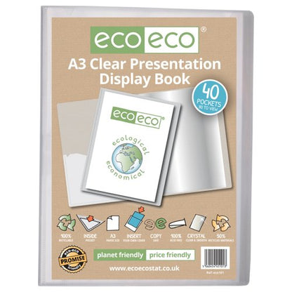 A3 50% Recycled Presentation Display Book with 20, A3 50% Recycled Presentation Display Book with 40, A2 50% Recycled Presentation Display Book with 20, A3 50% Recycled Presentation Display Book with 60 Clear Pockets - Single
