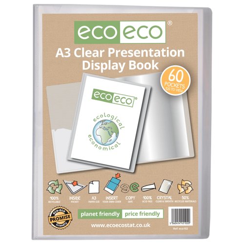 A3 50% Recycled Presentation Display Book with 20, A3 50% Recycled Presentation Display Book with 40, A2 50% Recycled Presentation Display Book with 20, A3 50% Recycled Presentation Display Book with 60 Clear Pockets - Single