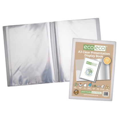 A3 50% Recycled Presentation Display Book with 20, A3 50% Recycled Presentation Display Book with 40, A2 50% Recycled Presentation Display Book with 20, A3 50% Recycled Presentation Display Book with 60 Clear Pockets - Single