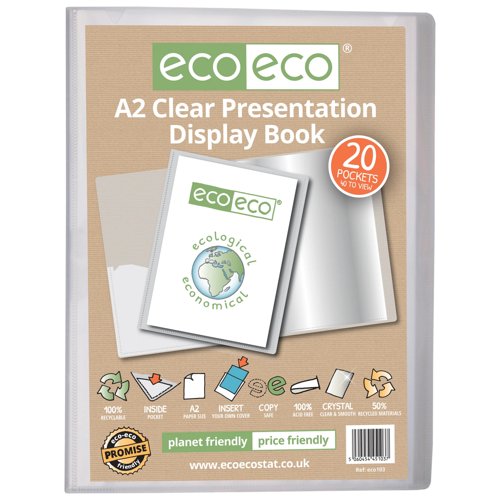 A3 50% Recycled Presentation Display Book with 20, A3 50% Recycled Presentation Display Book with 40, A2 50% Recycled Presentation Display Book with 20, A3 50% Recycled Presentation Display Book with 60 Clear Pockets - Single