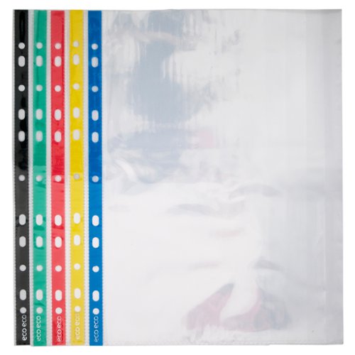A4 100% Recycled Colour Spine Multi Punched Pockets - Pack of 50, 25