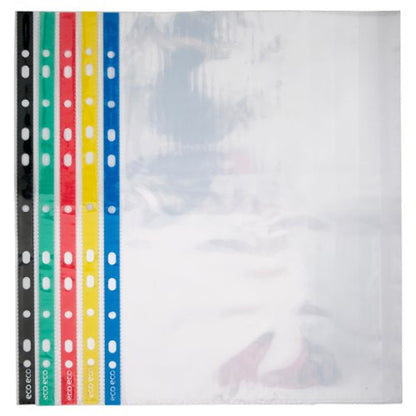 A4 100% Recycled Colour Spine Multi Punched Pockets - Pack of 50, 25