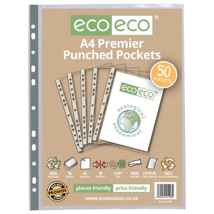 A4 100% Recycled Premier Multi Punched Pockets - Pack of 50