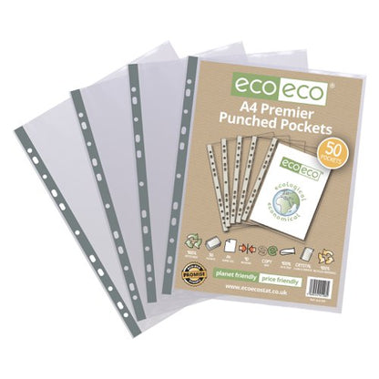 A4 100% Recycled Premier Multi Punched Pockets - Pack of 50