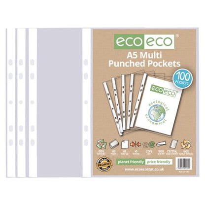 A5 100% Recycled Multi Punched Pockets - Pack of 100, 50