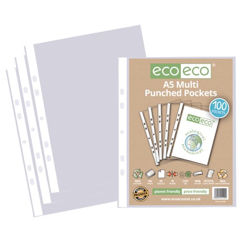 A5 100% Recycled Multi Punched Pockets - Pack of 100, 50