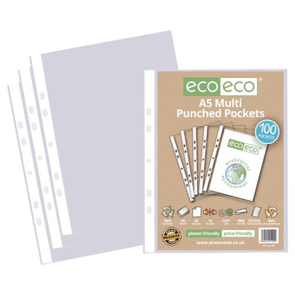 A5 100% Recycled Multi Punched Pockets - Pack of 100, 50