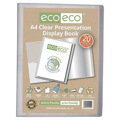 A4 50% Recycled Presentation Display Book with 10, 20 Clear Pockets - Single