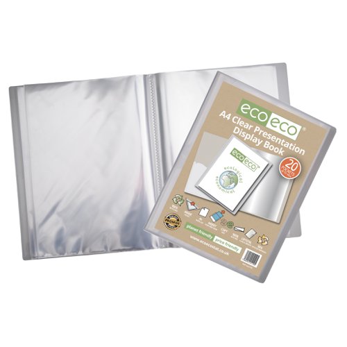 A4 50% Recycled Presentation Display Book with 10, 20 Clear Pockets - Single