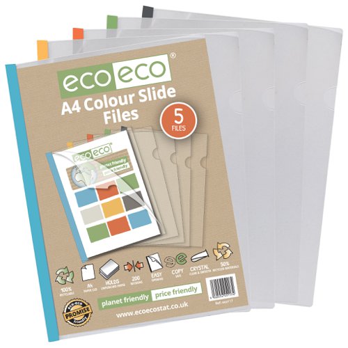 A4 50% Recycled Colour Easy Slide Files - Pack of 5