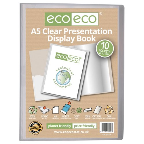A5 50% Recycled Presentation Display Book with 10, 40 Clear Pockets  - Single
