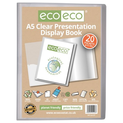 A5 50% Recycled Presentation Display Book with 60, 20 Clear Pockets - Single
