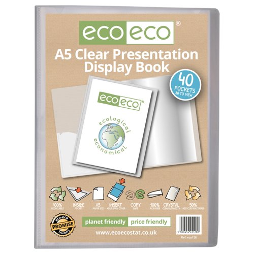 A5 50% Recycled Presentation Display Book with 10, 40 Clear Pockets  - Single