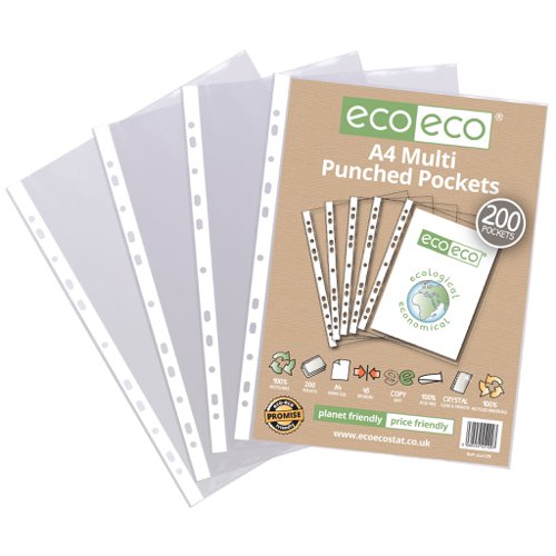 A4 100% Recycled Multi Punched Pockets - Pack of 200